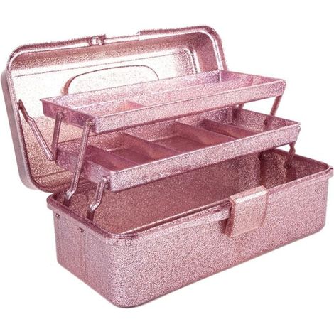 Scatola portautensili per lavori artigianali con glitter rosa, custodia impilabile a 3 strati, organizer per cucito (1/4)