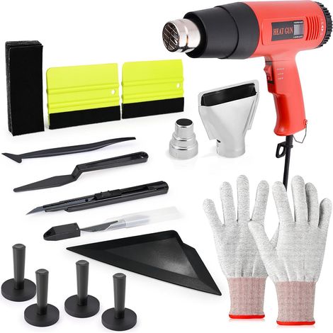 Film Teinte Vitre Voitures Ensemble D'outils avec Décapeur Thermique 1800W, Emballage De Installer L'outil Fenêtre Teinte De Film, Comprend Raclette Feutrine, Cutter et Magnete (1/5)