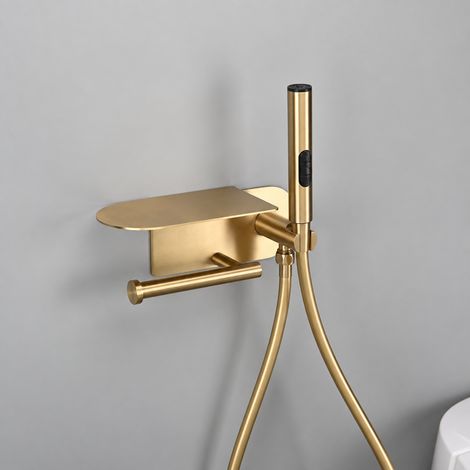 Kit douchette WC encastrée bidet en cuivre or brossé avec porte-papier 42 × 24,5 × 15,5 cm 2,7 kg – Livraison gratuite