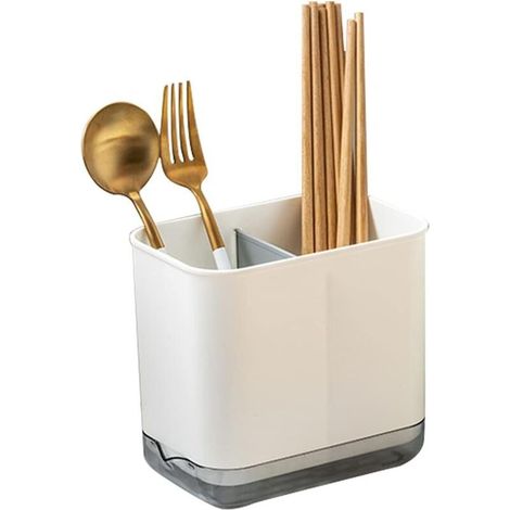 Porte-couverts mural pour couteaux, fourchettes et cuillères – Boîte de rangement en plastique PP résistant, design compact et égouttoir intégré (1/5)