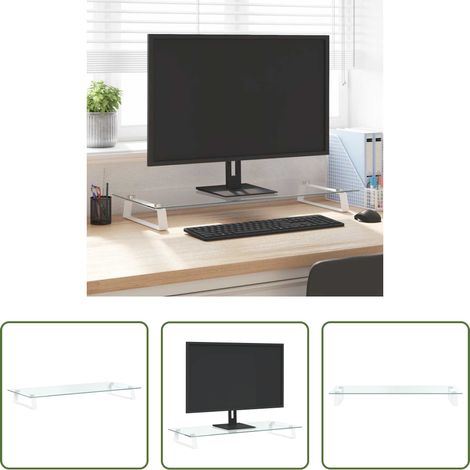 vidaXL Support bureau - Support de moniteur blanc 80x35x8 cm verre trempé et métal (1/5)