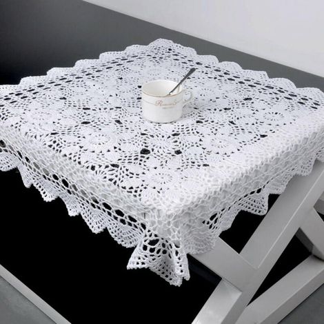 Häkel-Tischdecke Baumwolle Spitze Vintage Blumenmuster 60x60cm Weiß