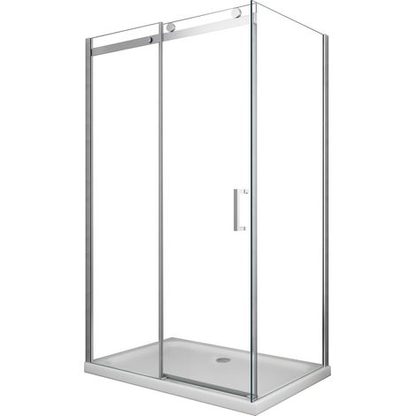 Duschkabine 8 MM Ecke mit 1 seitlicher fester Glasscheibe (reversibel) und 1 Schiebetür, Höhe 190 cm 90 (87-89) x 150 (147,5-149)