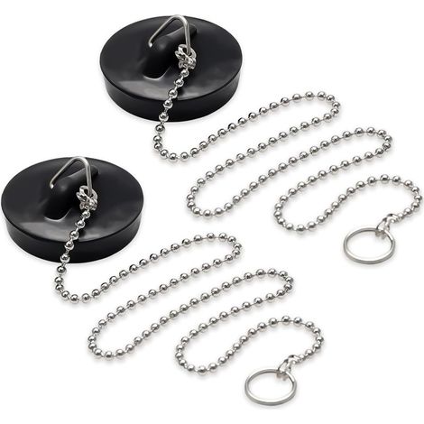 Set di 2 tappi di scarico, tappi per lavandino con catena da 40 cm, tappi per vasca da bagno, diametro 40-45 mm, tappi in gomma per lavabi, adatti per lavabi, vasche da bagno e lavelli da cucina (No (1/5)