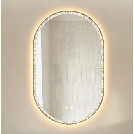 Specchio bagno LED ovale 50 x 80 cm, antiappannamento, 3 tonalità, dorato (1/3)