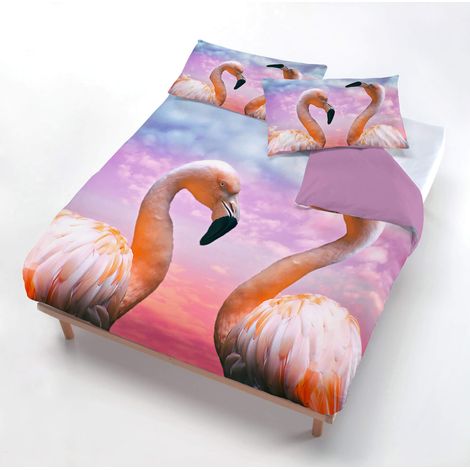 Copripiumino Singolo con Federe Stampato in Microfibra Flamingo (1/2)