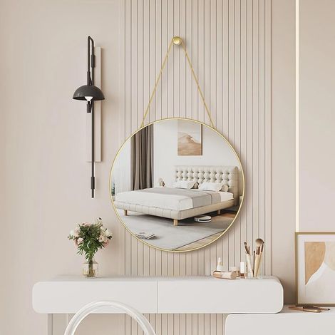 (doré) 30 cmMiroir de maquillage rond à suspendre avec corde pour salle de bain, salon, chambre à coucher