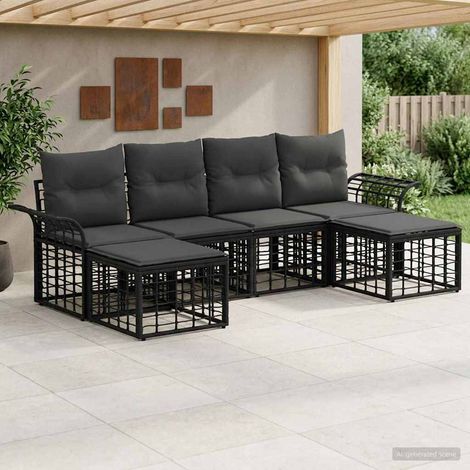 vidaXL  Outdoor Sofa Set  6 pcs Black and Dark Grey Poly Rattan
