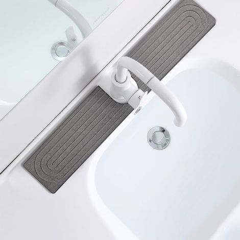 Tapis de Robinet pour évier(60×10cm)de Cuisine Tapis Evier Cuisine Tapis Robinet Evier Cuisine Tapis de Sechage Evier Tapis Anti Eclaboussure Evier Cuisine Tapis Robinet Pierre Absorbante Gris (1/5)