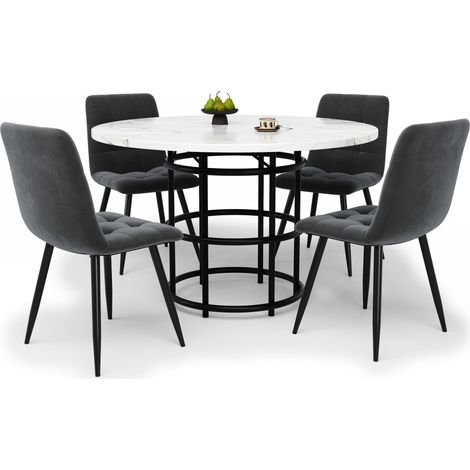 Ensemble de salle à manger 5 pièces, ensemble table à manger avec 4 chaises, ensemble table de cuisine, table à manger ronde de 100 cm de diamètre, plateau en MDF blanc, chaise de salle à manger en ve