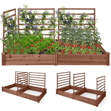 COSTWAY Letto Rialzato Da Giardino Con Tralicci E Scatole Per Piantare, Kit Di Scatole Da Giardino In Legno, Letto Da Giardino Rialzato In Legno Per Frutta, V (1/5)