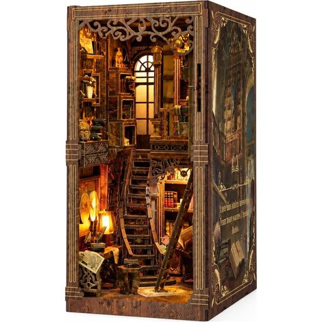 Kit de serre-livres en bois à monter soi-même, maquette de maison, cabane à assembler à la main, cadeau d'Halloween, gravure laser (1/5)