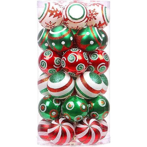 Lot de 30 boules de Noël rouges, vertes et blanches à suspendre, de 6 cm de diamètre, pour décorer votre sapin de Noël. (1/5)
