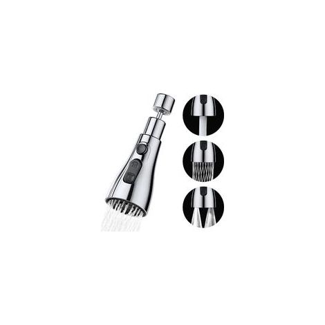 Douchette de Robinet Cuisine 3 Modes, Embout Rotatif 360°, Tête de Mitigeur pour Évier, Rallonge Flexible en Acier Inoxydable, Argent (1/4)
