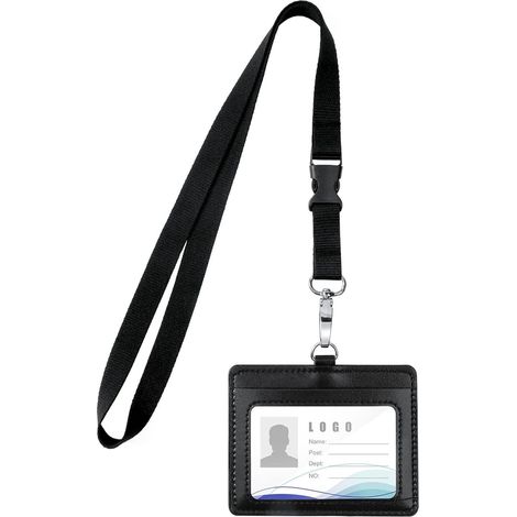 Clip avec cordon de suspension, clip pour badge d'identification en cuir PU double face, avec fenêtre pour carte et fente pour carte, cordon de suspension pour le cou et le bureau, clip pour badge d'i (1/5)