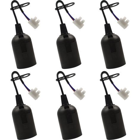 6 PCS Douille de Lampe E27 Support d'ampoule E27 rénovation Douille Noir Douille de Bâtiment avec Câble Douille de Chantier 4A 250V Base de Lumière Douille de Suspension (max.60W) (1/5)