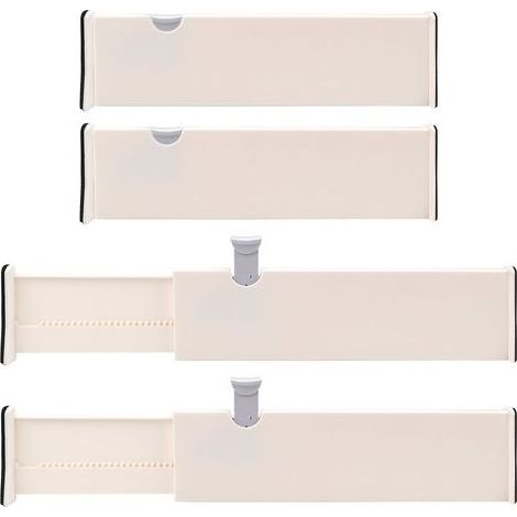 2 Pcs Séparateur de Tiroir Extensible, Separateur Tiroirs en Plastique Modulable (27.5-43.5 cm), Organisateurs de Tiroir Réglables pour Bureau, Cuisine,Salle de Bain, Chambre à Coucher(Blanc) (1/5)