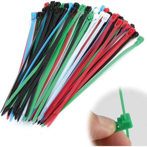 Colliers de Serrage Plastique Réutilisables 200 mm, Serre-Câbles Nylon, Résistants aux UV, Organisation, Sécurisation Projets DIY, Attaches Câble Colorées - Rouge, Jaune, Vert (1/5)