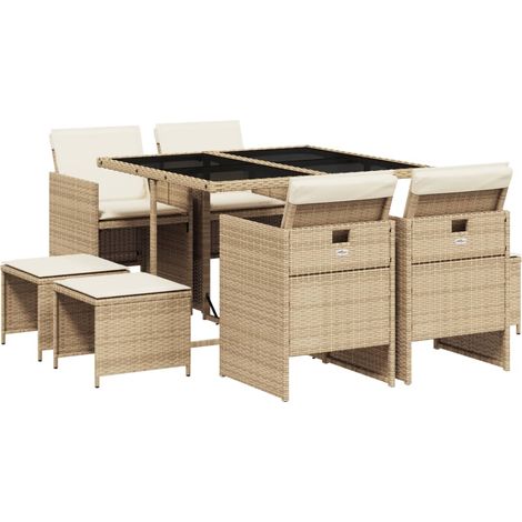vidaXL Set da Pranzo da Giardino 9 pz con Cuscini Beige in Polyrattan (1/5)