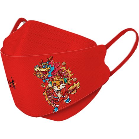 [Masken] Andre Online (10 Stück pro Beutel) Dragon Modell 2024 Neujahr 3D KN95 Festliches Rot (1/5)