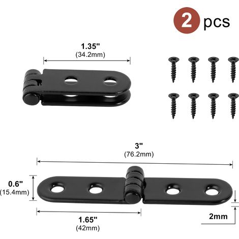 (Noir, lot de 2) 2 charnières à rabat pliables à visser, angle arrondi à 180°, pour armoire de machine à coudre, quincaillerie pour meubles (1/5)