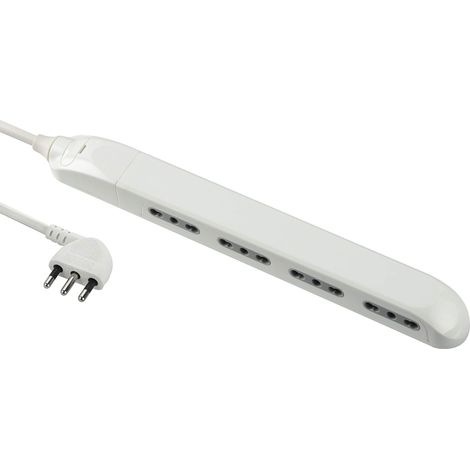 Multiprise Super Slim gain de place 23 mm, 4 places bivalentes 10/16 A, fiche 90° 16 A, câble 1,5 m, blanc, 61910 (1/3)