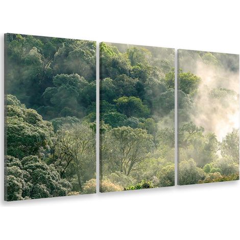 Tableau triptyque paysage forêt dans la lumière matinale - 90x60 cm (1/5)