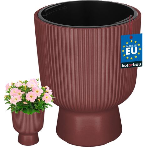 KOTARBAU® Pot de Fleur - Pot Plastique Plante Ø 23 cm - avec Bac Intérieur - Pot de Jardin - Pot de Fleur Exterieur - H : 30 cm - PVC - Marsala - Nervuré (1/4)