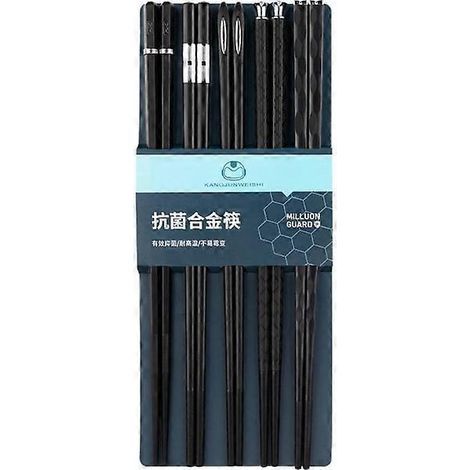 Lot de 10 baguettes noires avec détails. Baguettes japonaises noires pour la maison, antidérapantes, en alliage résistant aux hautes températures. (1/3)