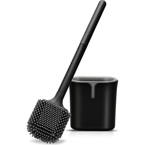 Brosse WC Silicone avec Support, Brosse Toilettes Silicone,Brosse WC Suspendu Noire pour Salle de Bain (1/5)