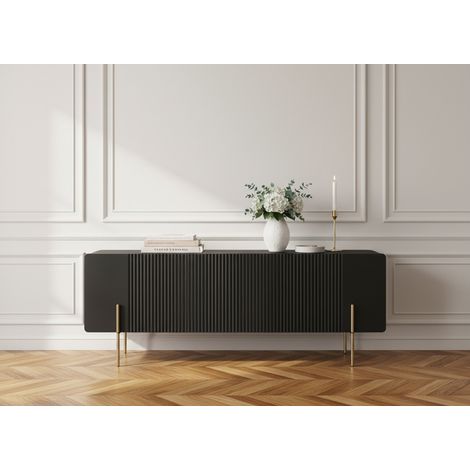 BOBOCHIC - Meuble TV 2 portes 1 tiroir 150 cm MATHILDE pieds or (1/5)