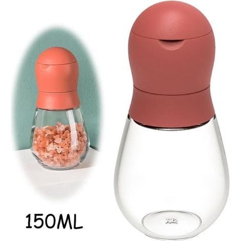 (Transparente, rote) Pfeffermühle – Hochwertig – Edelstahl – Verstellbar – Modernes Design – 150 ml (1/4)