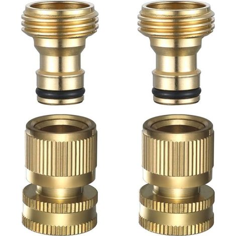 Tuyau d\'arrosage à connexion rapide - Raccords de tuyau d\'arrosage à connexion rapide, tuyau d\'eau en laiton massif à connexion rapide, 3/4" GHT, 2 ensembles (1/5)