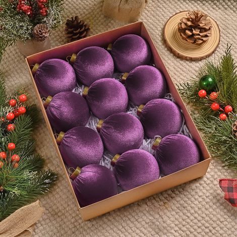 Boules De Noël - Boules En Velours Floqué - Diamètre 8 cm - Pour Arbre De Noël Porte Décoratif - Lot De 12 (1/5)