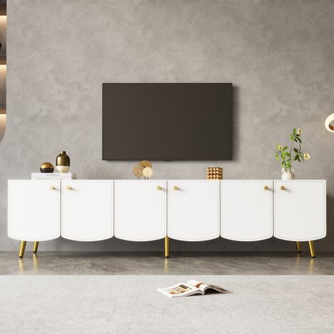 Meuble TV, 180 x 40 x 45 cm, blanc et doré, panneau de particules (1/5)