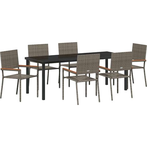 Maison Exclusive - Set da Pranzo per Giardino con cuscino 7 pcs Grigio polyrattan