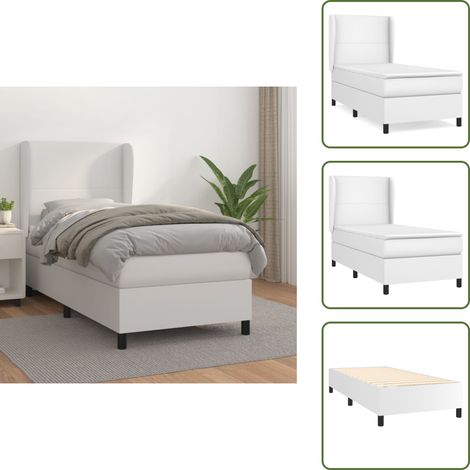 Sommier à lattes de lit avec matelas Blanc 90x190 cm Similicuir - Lit Plateforme - Lit Double - Literie Blanche - Tête De Lit Ajustable - Matelas À Ressorts Ensachés (1/5)