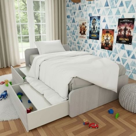 Letto 1 piazza e mezza con cassettoni, personalizzabile e facile montaggio - Rovere rock