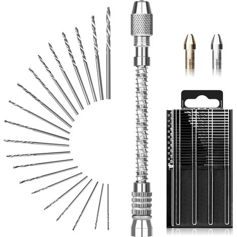 21 Pièces Mini Perceuse à Main, 0,3 à 1,6mm Micro Foret Fraise pour Bricolage Modèle Bijoux Bois Résine (1/5)
