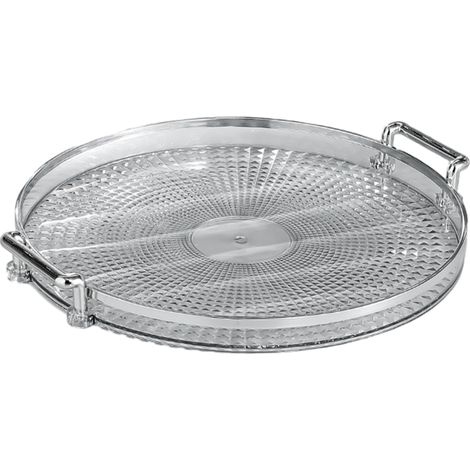 1 plateau de coiffeuse acrylique, rond, 27 cm, motif diamant, poignées dorées, pour bijoux cosmétiques bougies salle de bain (1/5)