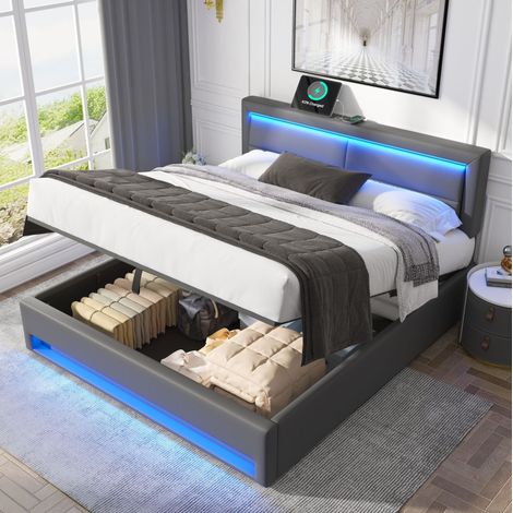 Bett Doppelbett Stauraum 140x190 mit LED USB OKMYHOME (1/5)