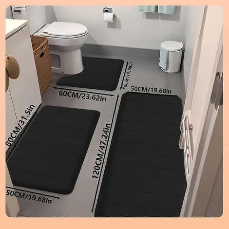 Lot de 3 tapis de sol en mousse à mémoire de forme à absorption rapide, doux et confortables, pour salle de bain ou cuisine.