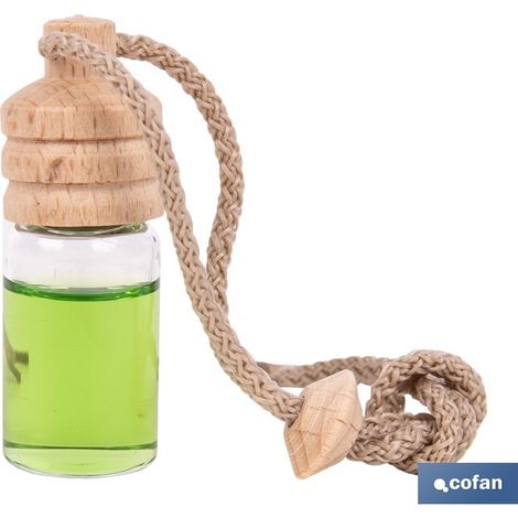 Désodorisant pour voiture au parfum de thé vert et de citron vert, 6 ml, avec bouchon diffuseur en bois. (1/4)