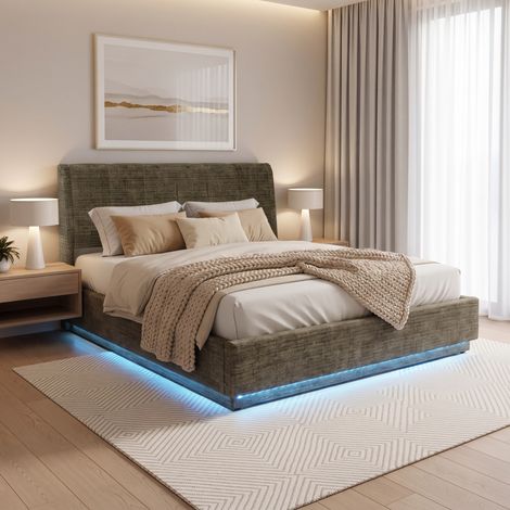 LED Polsterbett Tröstiar 160x200 cm Leinen Grün [en.casa] (1/5)