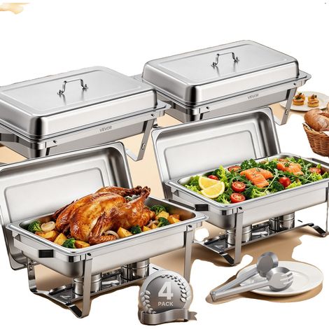 Scaldavivande VEVOR, 8 Qt, 4 pezzi, acciaio inox, rettangolare, con coperchio, argento - 4 pezzi (1/2)