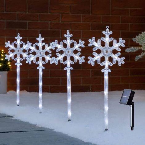 Ensemble de 4 lumières solaires, lumières de décoration de noël de marqueurs de chemin de flocon de neige, lumières de chemin de paysage de noël (1/5)