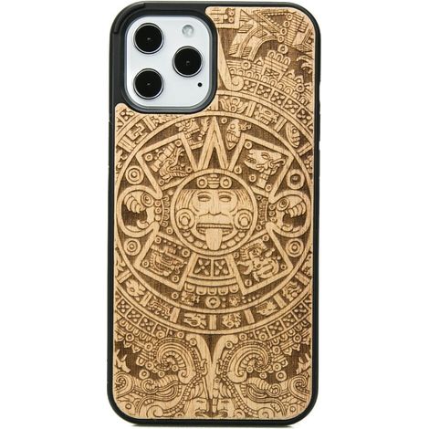 Custodia in legno per iPhone 12 Pro Max CALENDARIO AZTECO ANIEGRE (1/4)