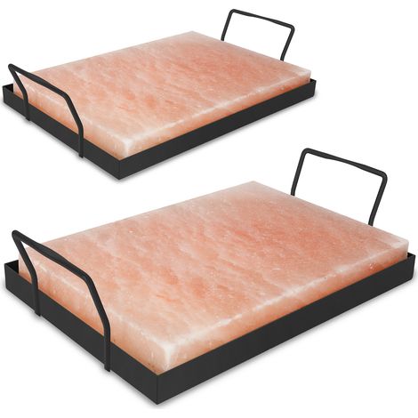 Wolketon 2er Set Himalaya Salzstein mit Halter 30x20x3 cm Grillplatte für BBQ & Backofen Lachs Servieren Kristall