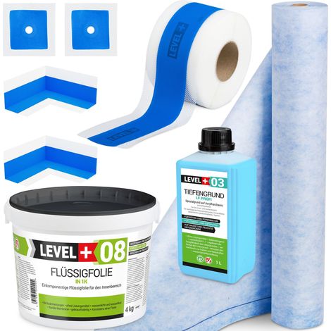 LEVEL+ Dichtset für Duschabdichtung Bad Dichtband Flüssigfolie 4kg SET346 (1/5)