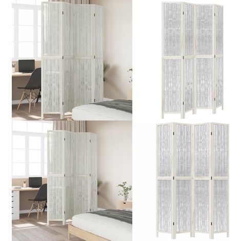 Cloison de séparation 4 panneaux blanc bois de paulownia massif - Séparateur De Pièce - Écran D'intimité - Cloison Pliable - Décoration Murale - Meuble Design - Home & Living (1/5)